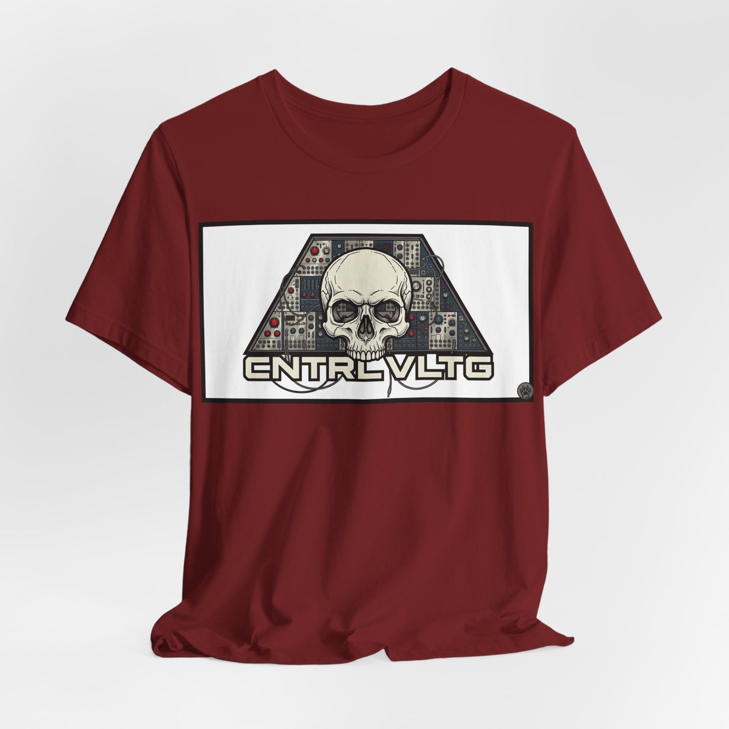 CV Control Voltage = TriBase White - Modular Synth Skull Analog Circuit Tee — “CNTRL VLTG” Retro Tech Graphic T-Shirt