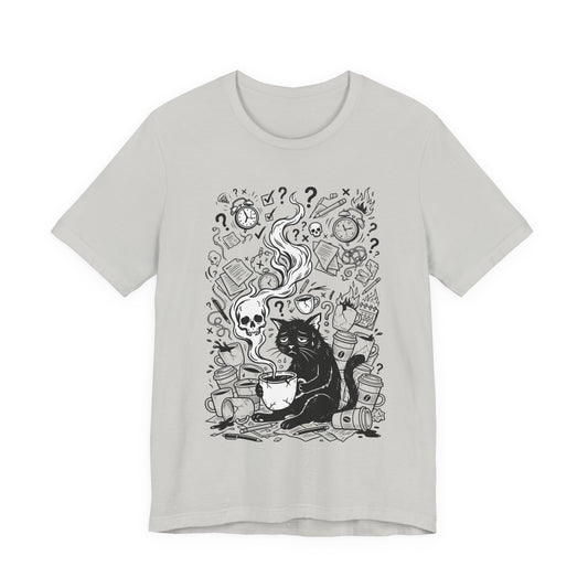 VOID - Mystic Black Cat Tee — Witchy Cat with Coffee Graphic T-Shirt