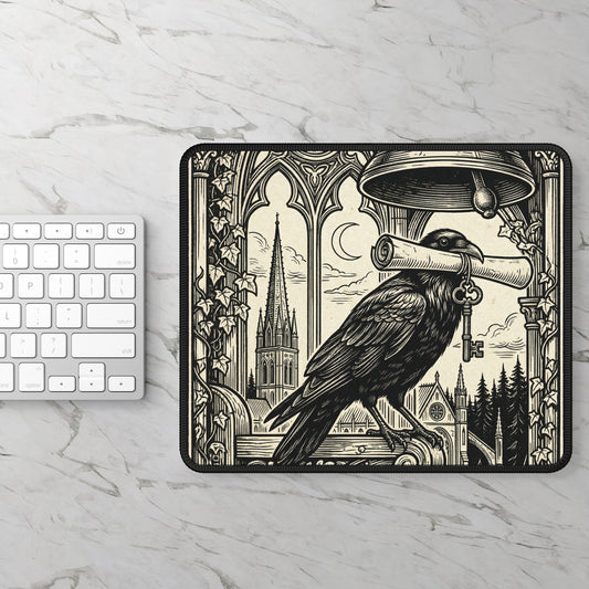 DarkArts - Raven 1 - Raven & Key Mouse Pad — Gothic Cathedral Gaming Desk Mat