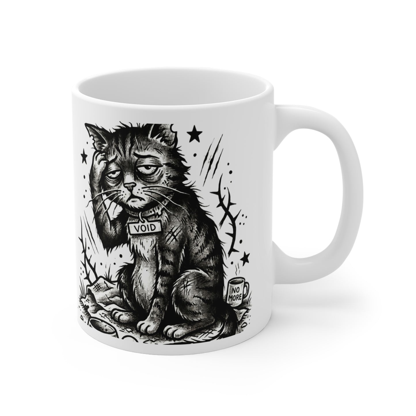 VOID - Cat with Coffee 11oz Mug — Grunge Sad Cat Coffee Cup
