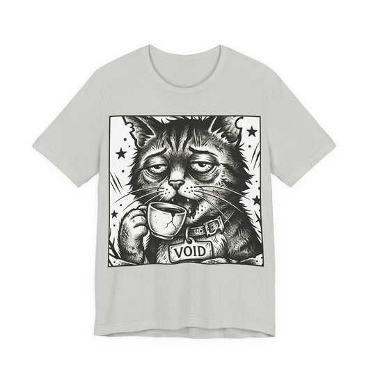 VOID - The Original Void Cat Tee — Tired Moody Cat Drinking Coffee Graphic T-Shirt