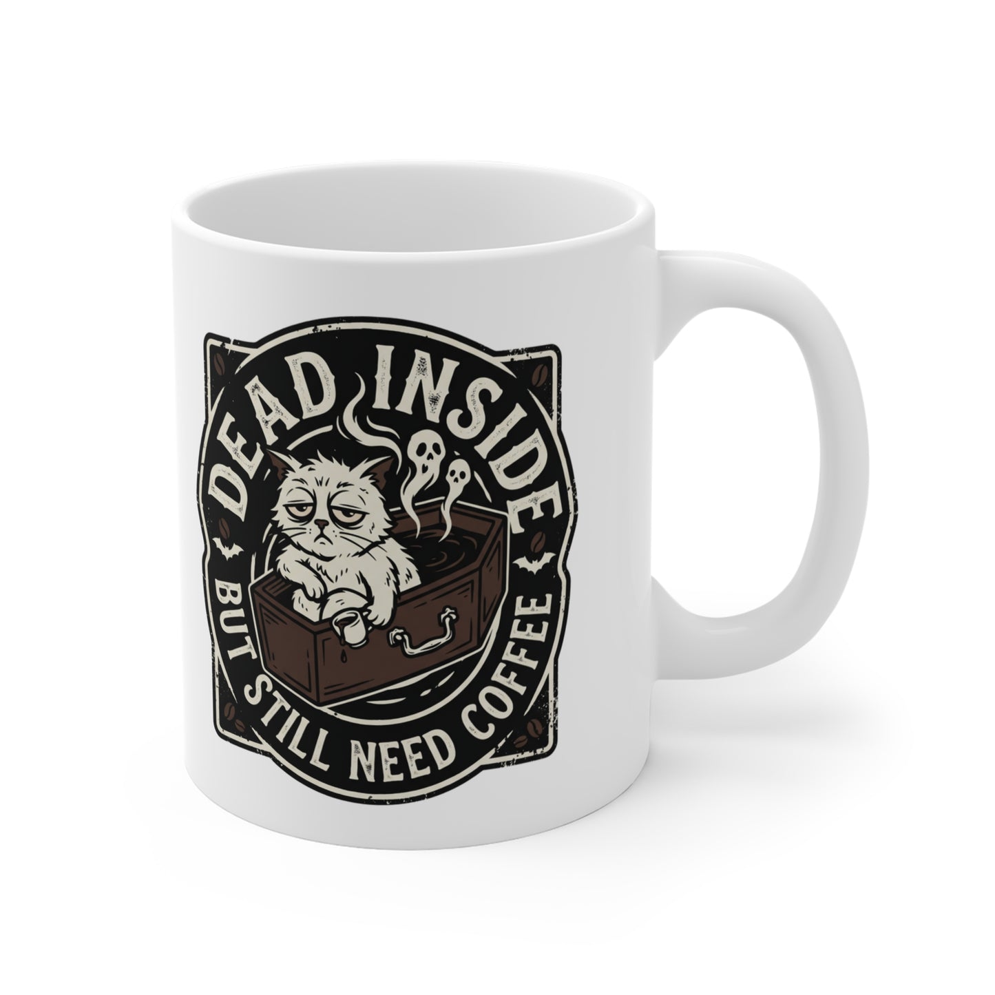 VOID - Dead Inside But Still Need Coffee Mug — Funny Goth Cat 11oz Coffee Cup