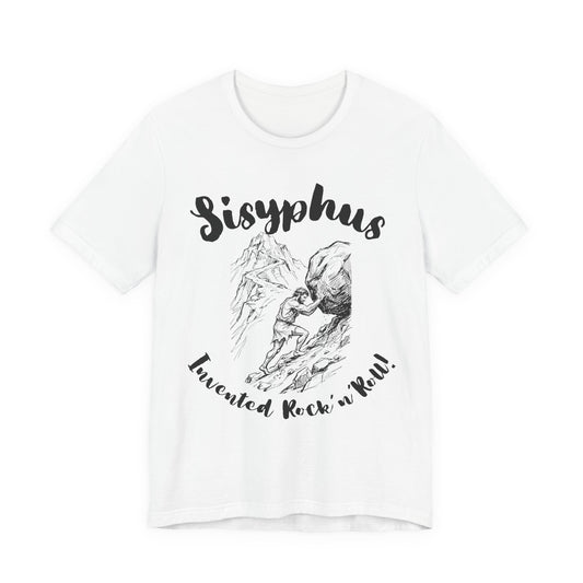 Greek Mythology Humor - Sisyphus T‑Shirt — 'Invented Rock 'n' Roll' Vintage Mythology Tee - Elvis Who?