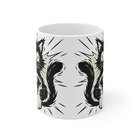 VOID - Cat Coffee Mug — Cute Spooky Black Cat Drinking Coffee 11oz