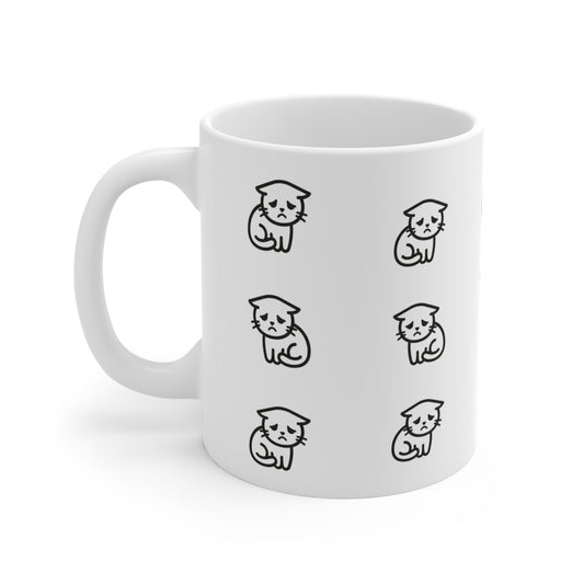 VOID - Cute Sad Minimal Cat Pattern Mug — 11oz Ceramic Coffee Cup