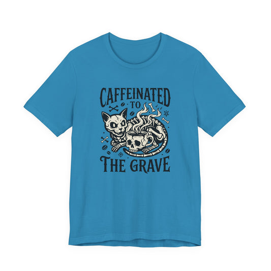 VOID - Caffeinated to the Grave Tee - Coffee Cat Humor Shirt