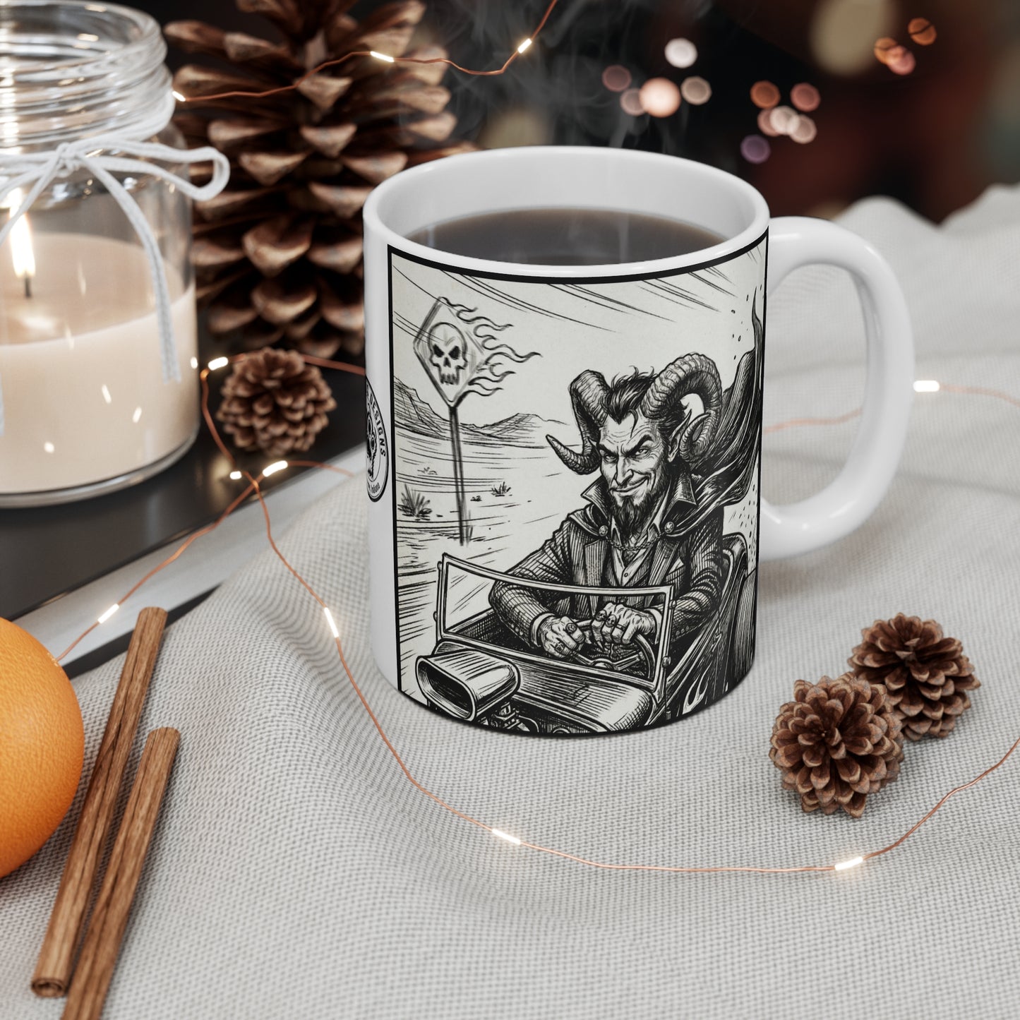 BLZB - HotRod - 11oz Mug Ambi Handle — Devil Driver Vintage Hot Rod Car Road Trip Design