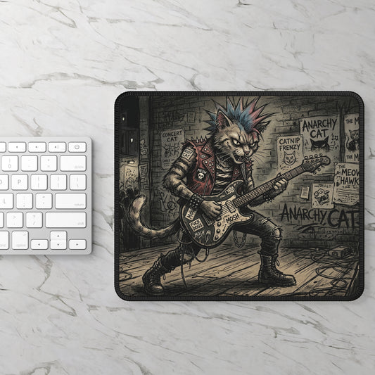 PunkCat - At The Club - Punk Rock Cat Gaming Mouse Pad — Anarchy Cat Guitarist Design