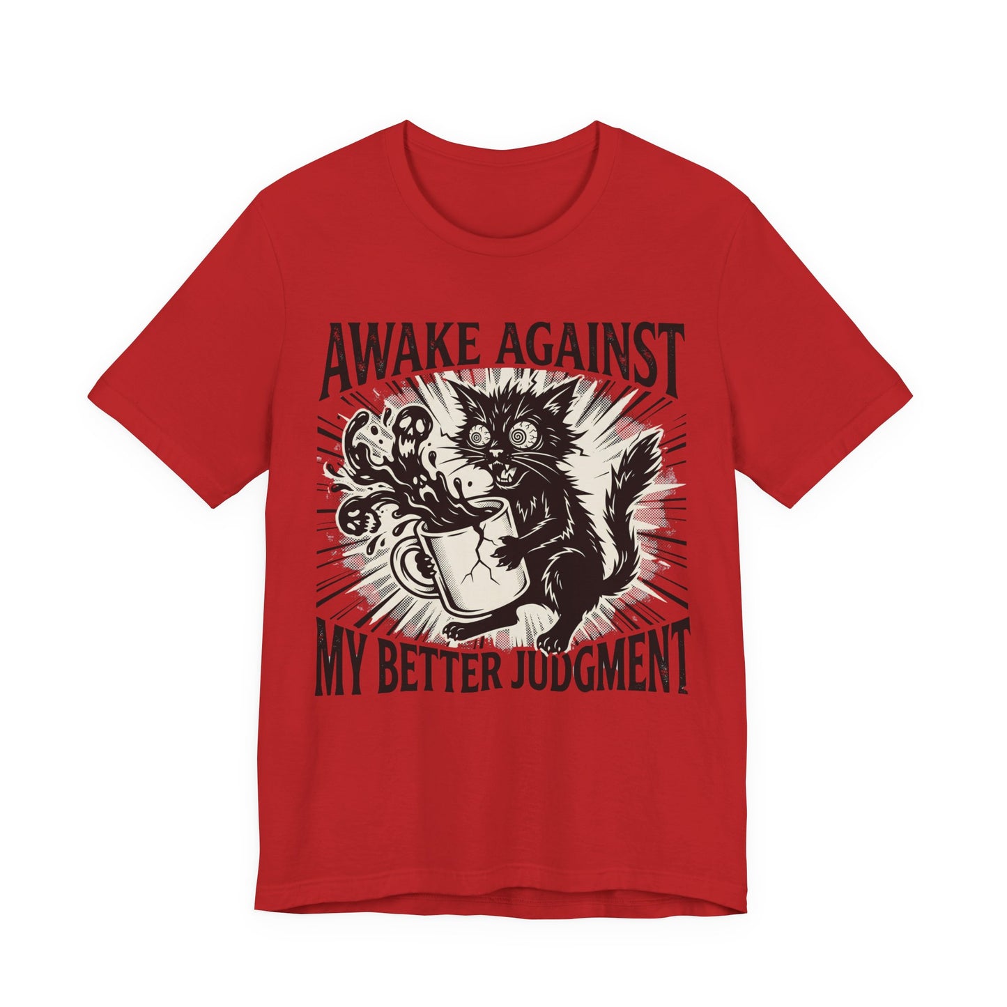 VOID - Awake Against My Better Judgment Tee — Funny Coffee Cat Graphic T-Shirt