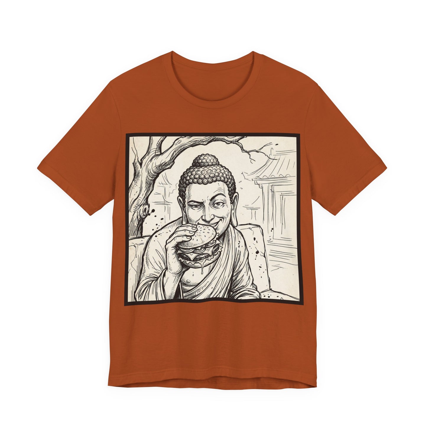 BadBuddha - Cheeseburger (Crop) - Buddha Eating A Delicious Juicy Cheeseburger Funny T‑Shirt Zen Humor
