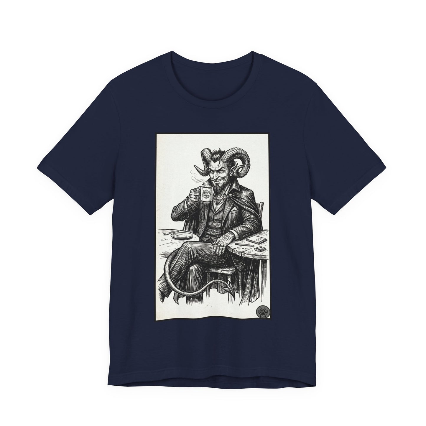 Devil's Brew - Coffee - Devil in a Suit Graphic Tee — Vintage Demon Illustration T-Shirt