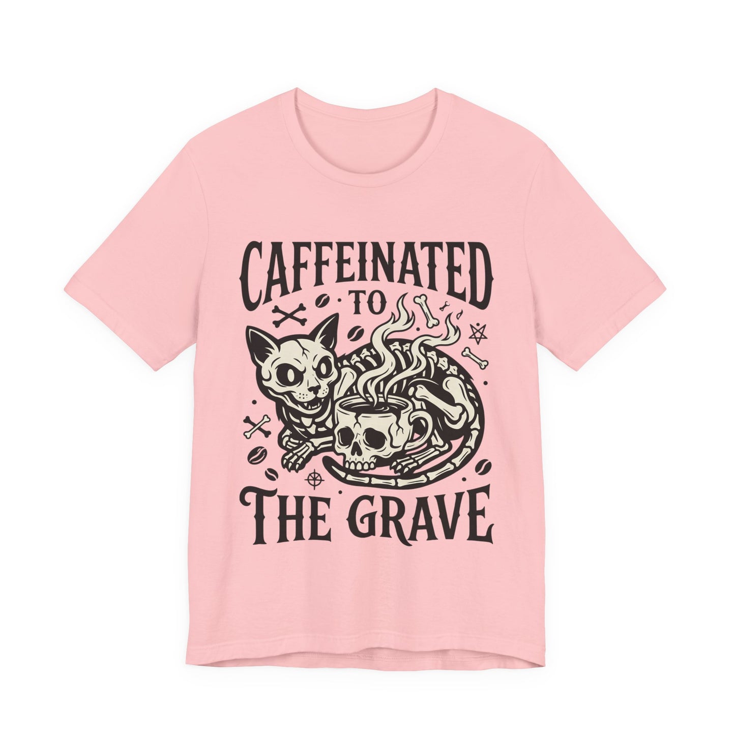 VOID - Caffeinated to the Grave Tee — Gothic Skull & Cat Coffee Shirt