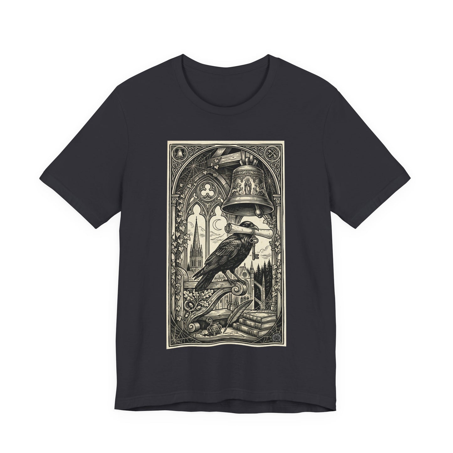 DarkArts Collection - Raven 1 - Raven & Bell Gothic Art T-Shirt – Vintage Raven Illustration Tee