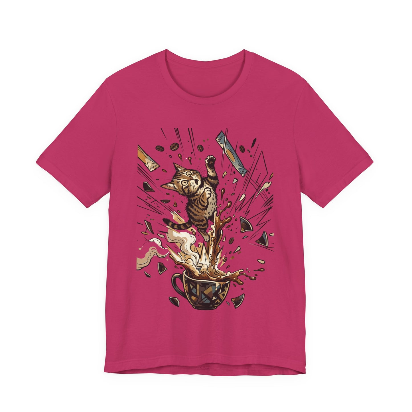 VOID - Cat Jumping Out of Coffee Cup T-Shirt – Exploding Coffee Cat Design