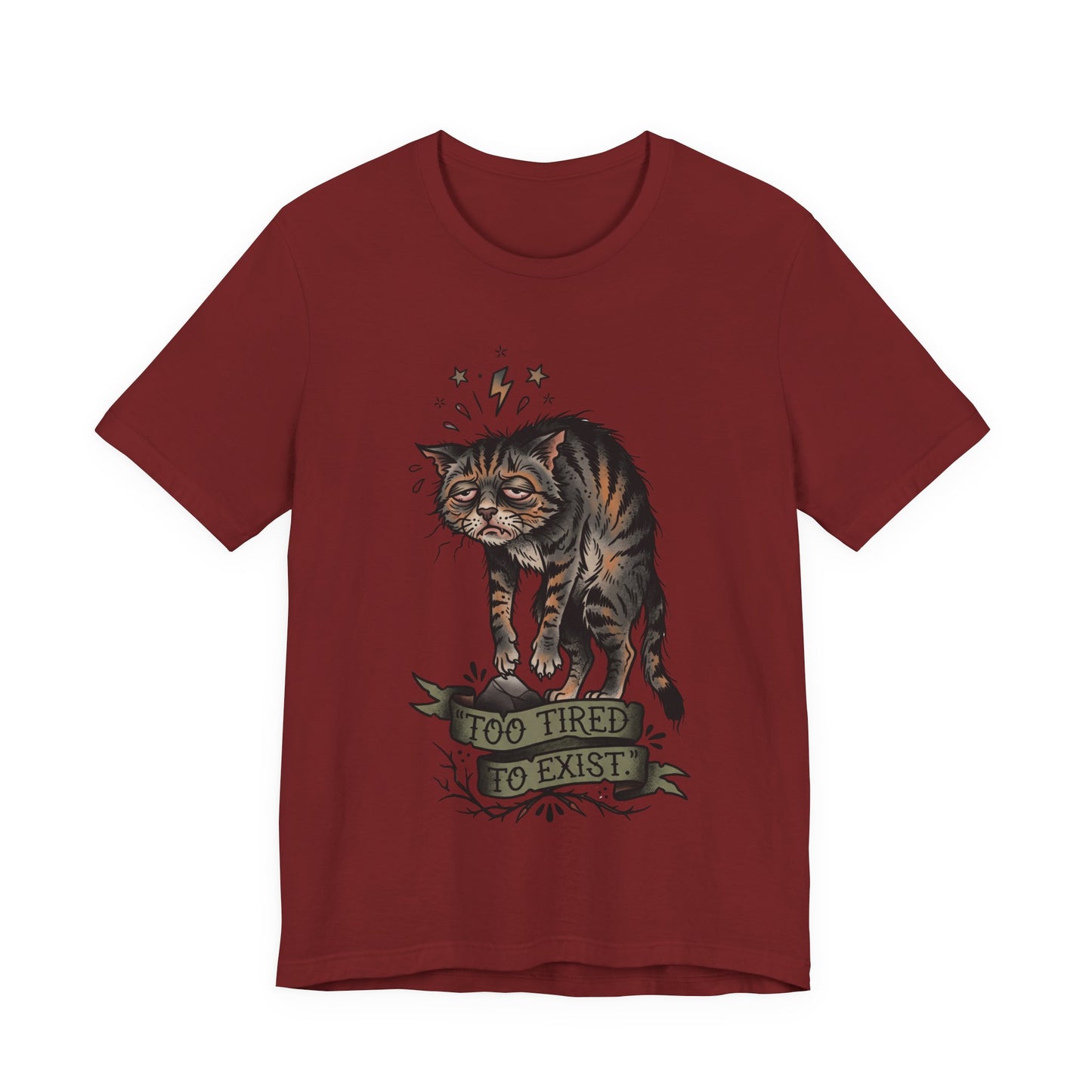 VOID - Too Tired to Exist Cat T‑Shirt — Funny Goth Sleepy Cat Tee