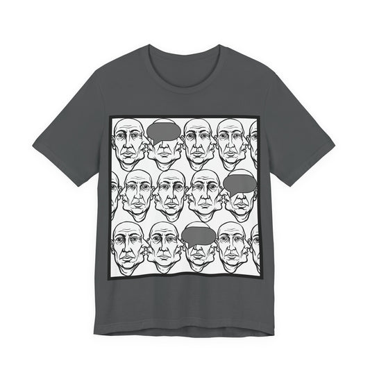 HotGossip - BlindedByGossip - Abstract Faces Pattern T-Shirt — Monochrome Repeating Portrait Graphic Tee