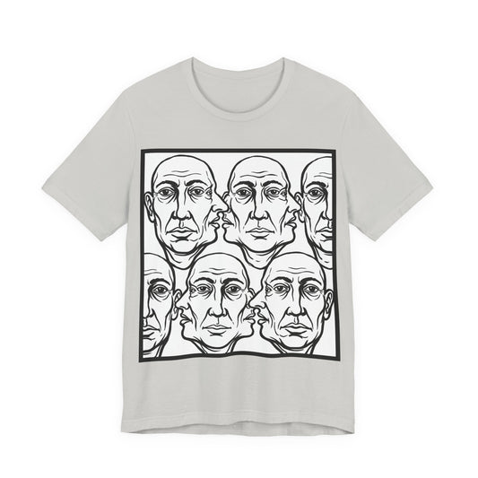 HotGossip - Version 2 - Monochrome Repeating Faces Tee – Abstract Expressionist Portrait T-Shirt