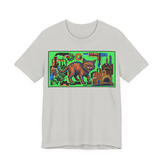 Industrial Cat - Green Collage Poster Graphic Tee – Steampunk Factory Design