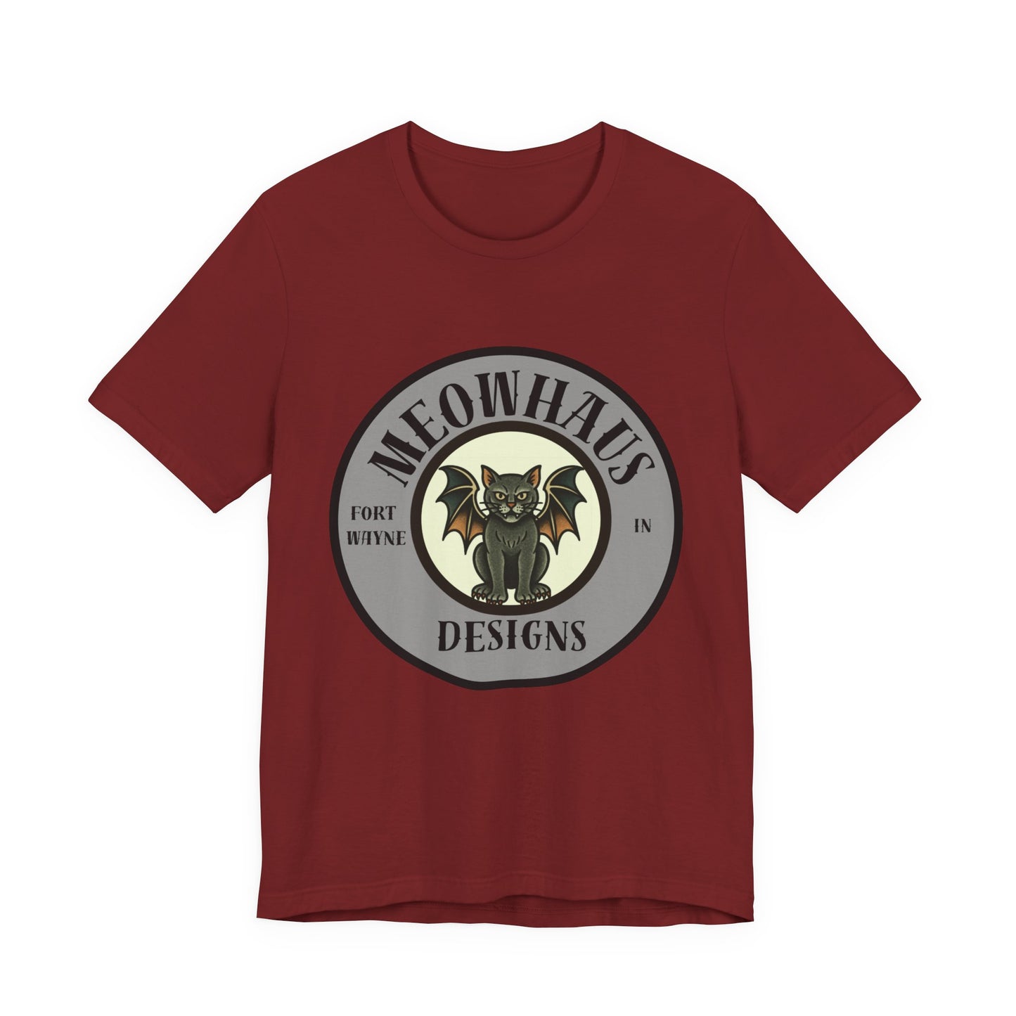 MHD Emblem - Grey Circle - Vintage Tattoo Meowhaus Designs Bat Cat Logo Tee