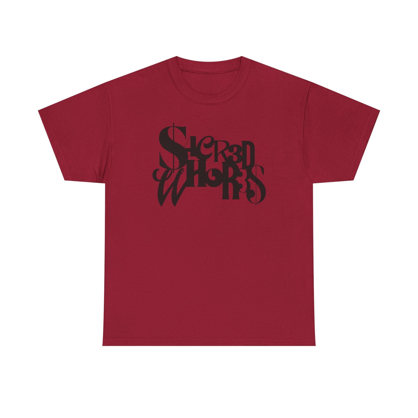 Sacred Whores - Mixed Fonts Graphic Tee — Gothic Ambigram Band Shirt