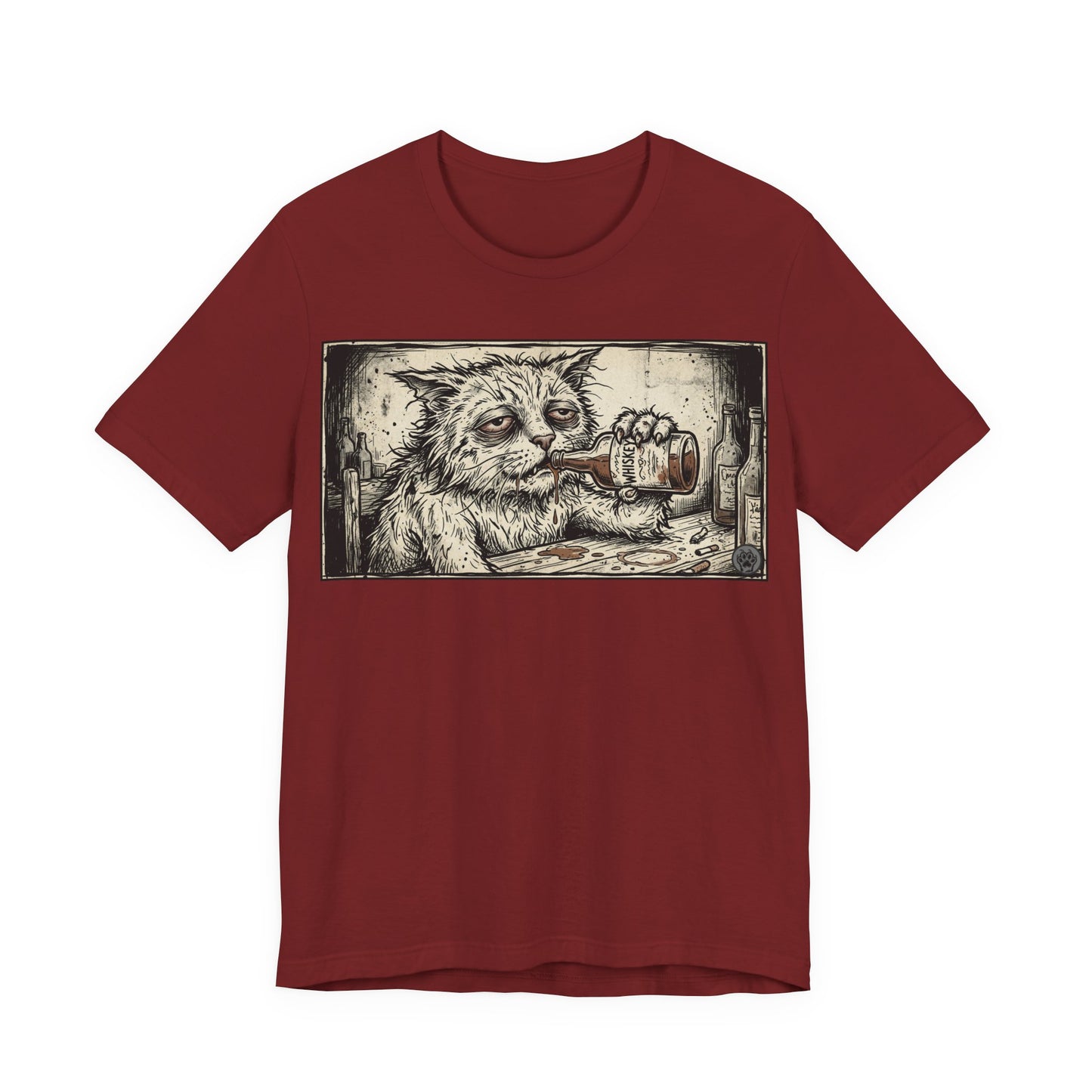 Scraps "Bad Day" - Cat Drinking Whiskey Graphic Tee — Vintage Drunk Depressed Cat T-Shirt