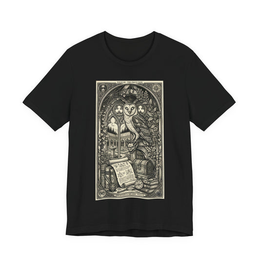 DarkArts Collection - Owl - Gothic Owl Tarot Tee — Vintage Occult Illustration Shirt