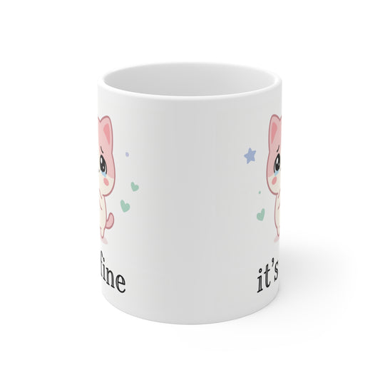 VOID - It's Fine Cute Sad Cat Mug — 11oz Kawaii Coffee Cup