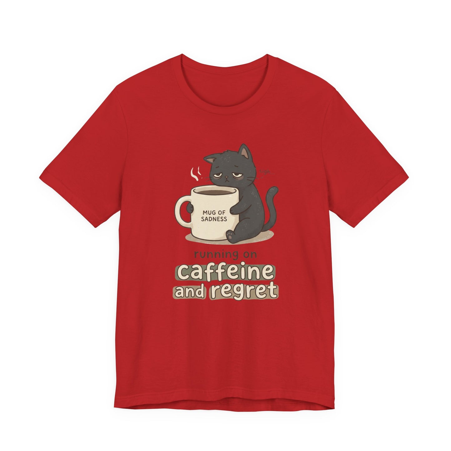 VOID - Caffeinated Cat Tee — "Running on Caffeine and Regret" Cute Coffee Cat Graphic T-Shirt