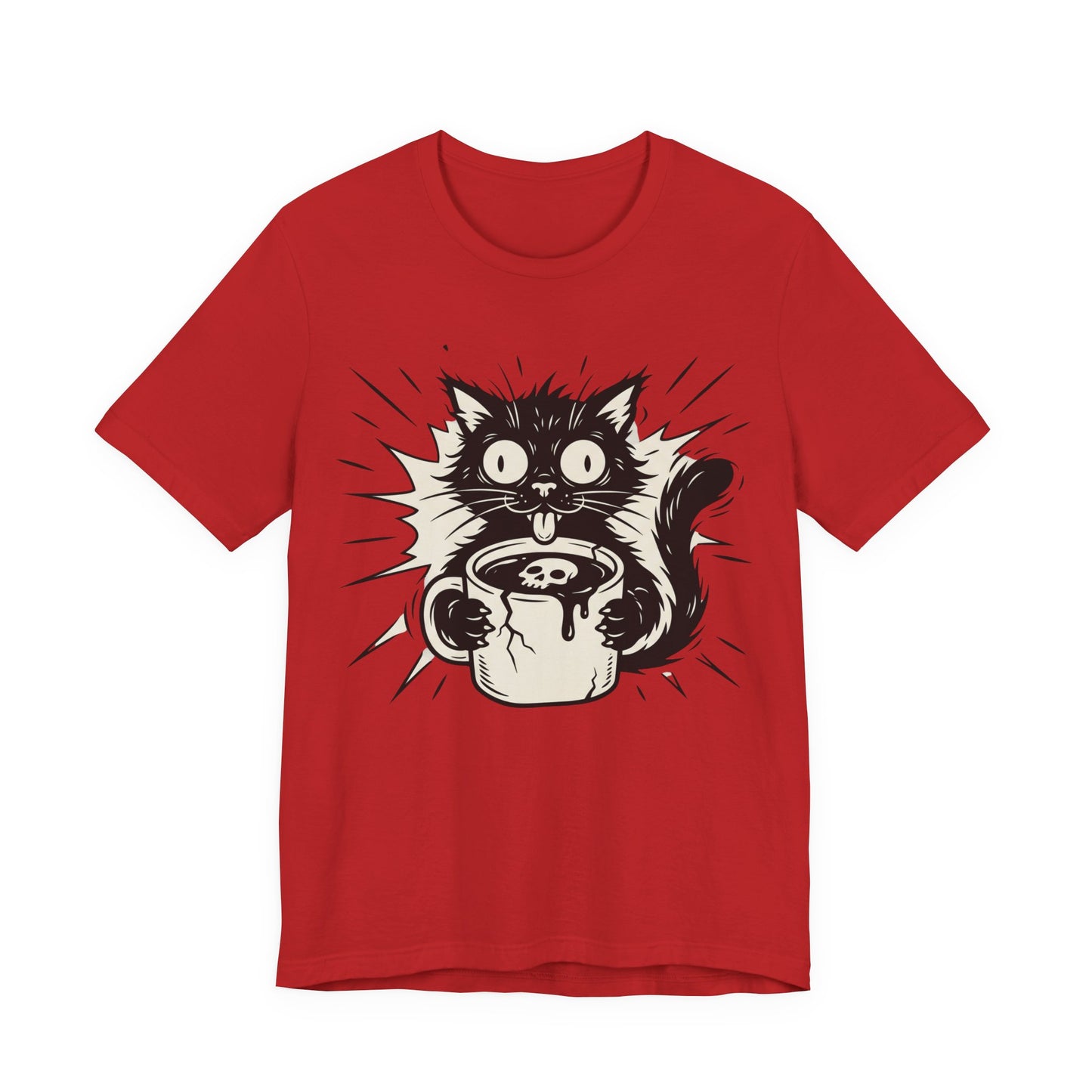 VOID - Cat & Coffee Tee — Cute Crazy Cat Holding Mug Graphic T-Shirt