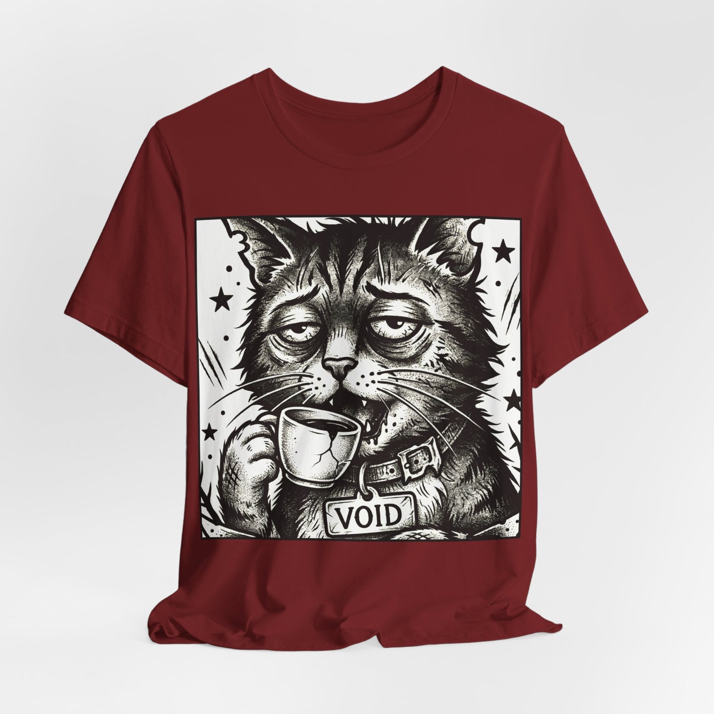 VOID - The Original Void Cat Tee — Tired Moody Cat Drinking Coffee Graphic T-Shirt