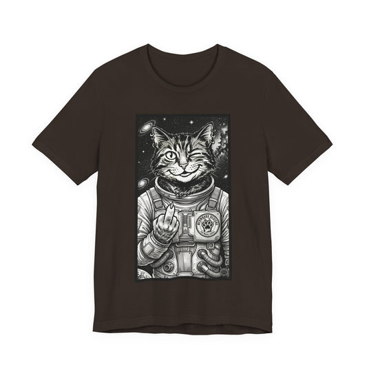 WinkyCat - The Astronaut (Giving Snarky Gesture) Cat Tee — Retro Space Cat Graphic T-Shirt
