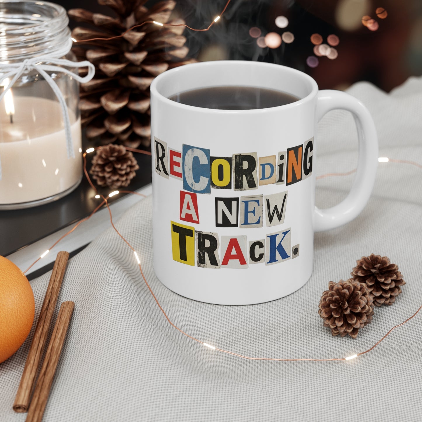 PBFMF - Recording a New Track Mug — Ransom-Style Lettering Coffee Cup for Mental Health Motivation