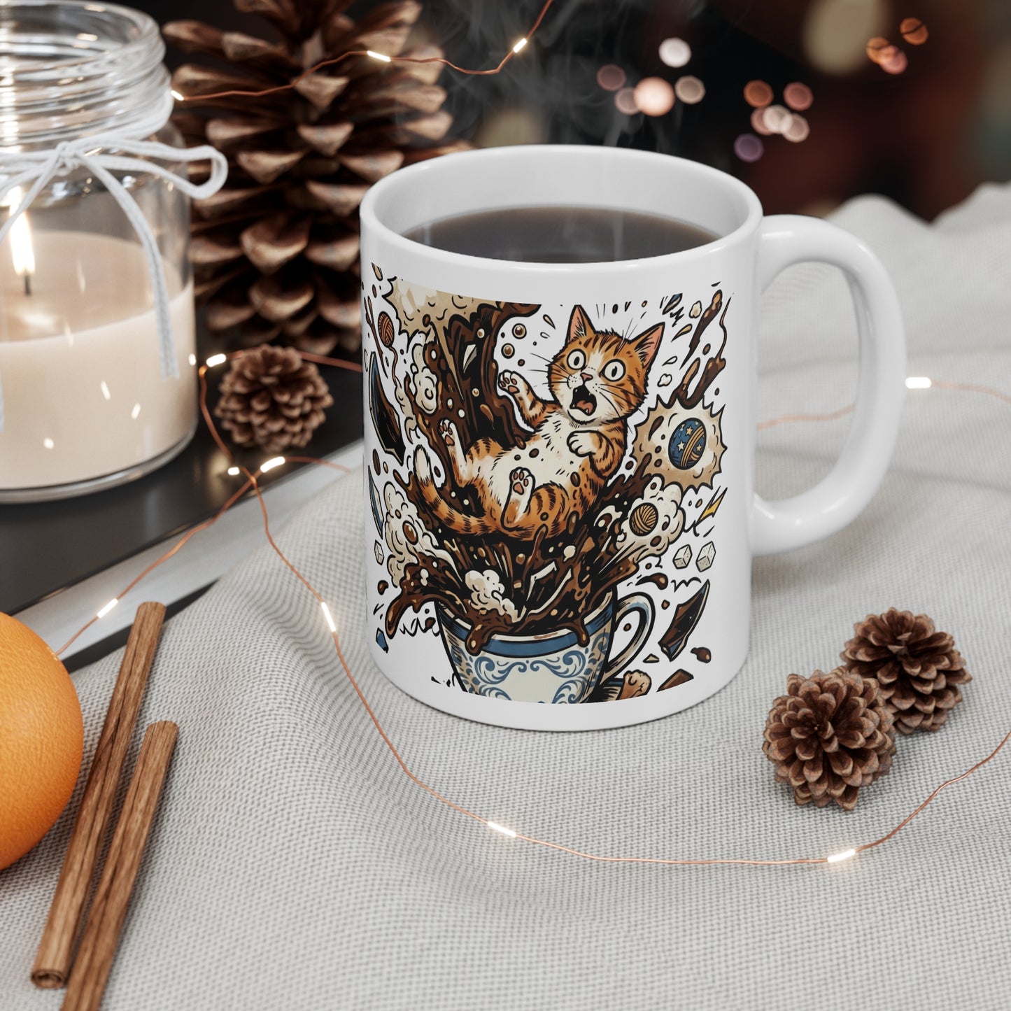 VOID - Cat Splash Coffee Mug – Cute Orange Kitten Popping Out of Coffee Cup, Funny Cat Lover Gift 11oz