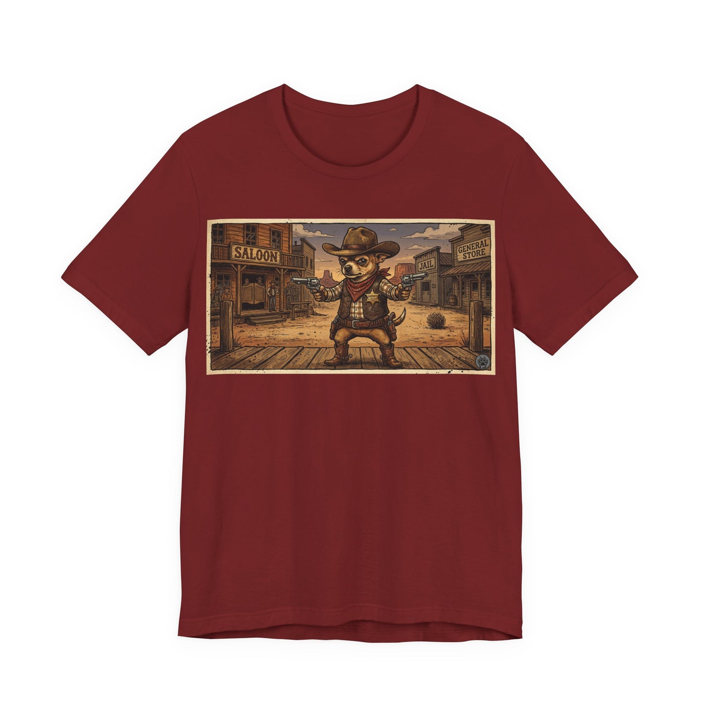 SheriffPaco - Horizontal - Western Cowboy Sheriff Chihuahua T-Shirt — Vintage Saloon Puppy Dog Graphic Tee