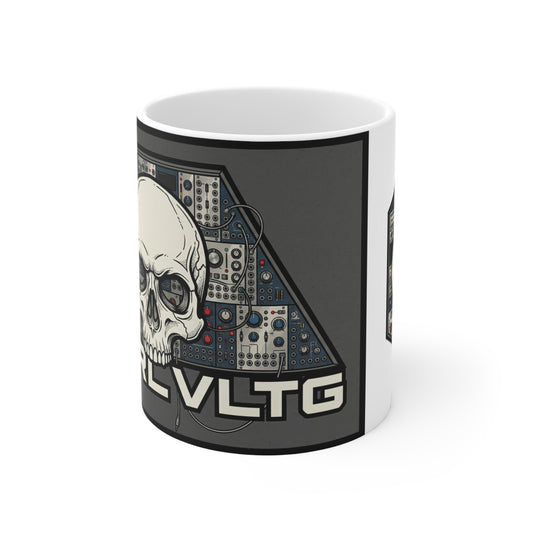 CV Control Voltage TriBase Grey/White - 11oz Mug Ambi Handle - Skull Modular Analog Synthesizer Mug – Control Voltage (CNTRLVLTG) Music Producer Coffee Cup