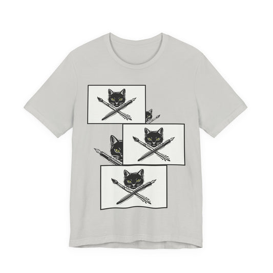 CreativeCat - Stack of 3 - Cat & Paintbrush and Pen Graphic Tee — Artist Cat Illustration T-Shirt