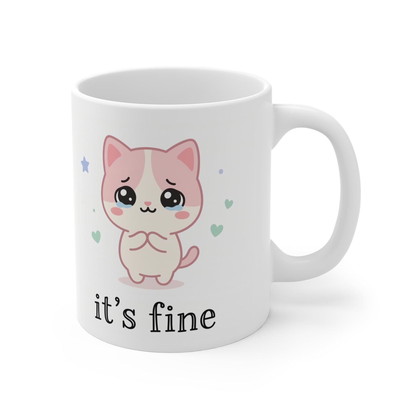 VOID - It's Fine Cute Sad Cat Mug — 11oz Kawaii Coffee Cup