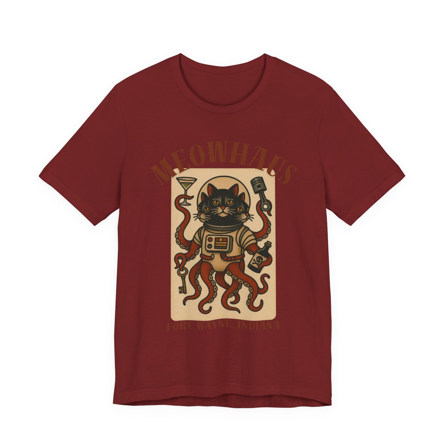 AlienCat Astronaut - Classic Tattoo Design Meowhaus Cat Octopus Tee — Fort Wayne, Indiana Retro Graphic T-Shirt