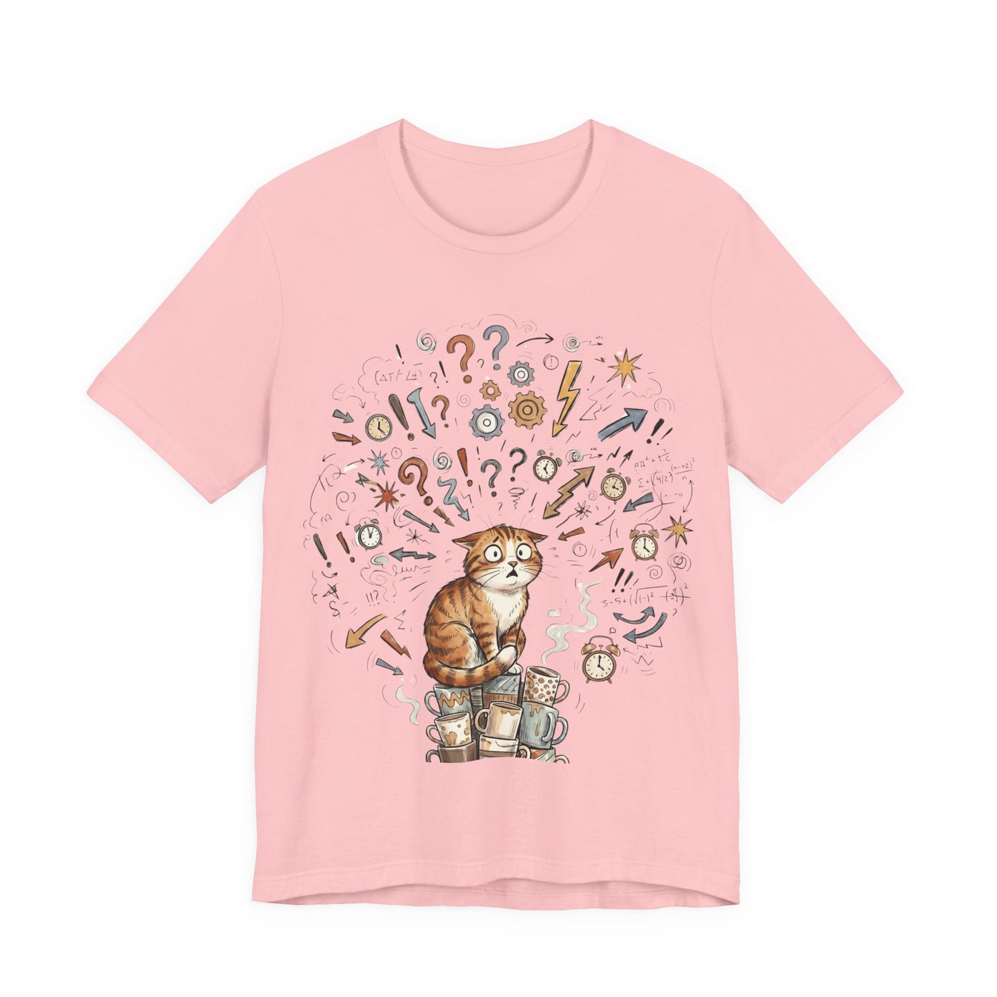 VOID - Overwhelmed! Coffee Cat Tee — Cute Cat with Question Marks Graphic T-Shirt