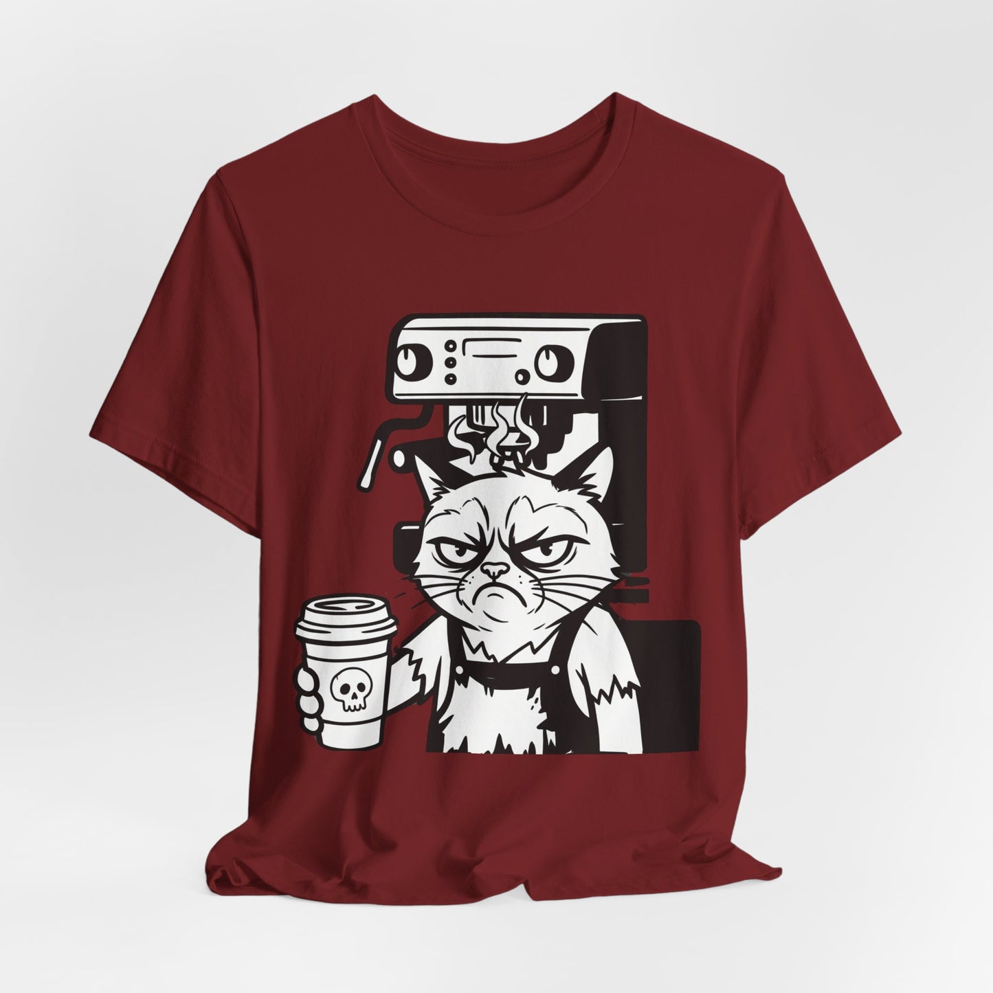 VOID - Annoyed Cat Coffee Tee — Funny Sarcastic Cat Barista Shirt with Coffee & Espresso Machine