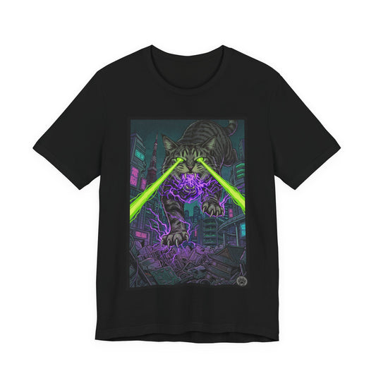 City Cat Attacks! - Multicolored Magic T‑Shirt — Neon Sci‑Fi Alley Graphic Tee