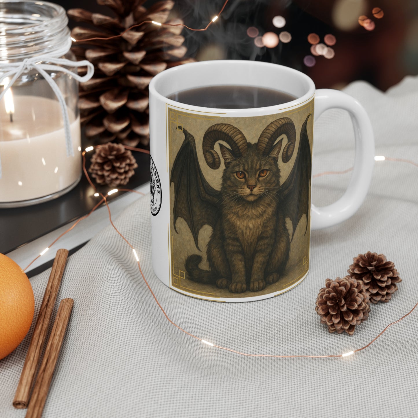 Folklore - 11oz Mug Ambi Handle - Gothic Bat-Winged Cat Mug – 11oz Fantasy Cat Coffee Cup