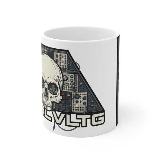 CV Control Coltage TriBase White/Grey - 11oz Mug Ambi Handle — Skull & Modular Analog Synthesizer 'CNTRLVLTG' Electronic Music Coffee Mug