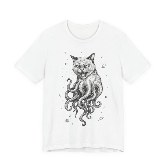 Alien Cat in Space - Cat-Octopus Graphic Tee — Cosmic Kitty Cthulhu Illustration T-Shirt