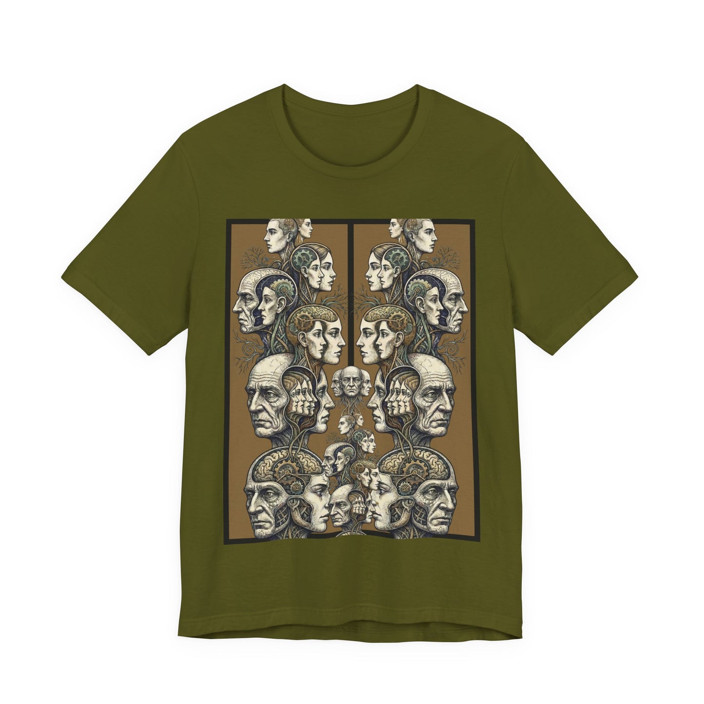 Family Of Thought = "Too Much To Parse" - Vintage Anatomical Heads Graphic Tee — Retro Profile Illustration T-Shirt