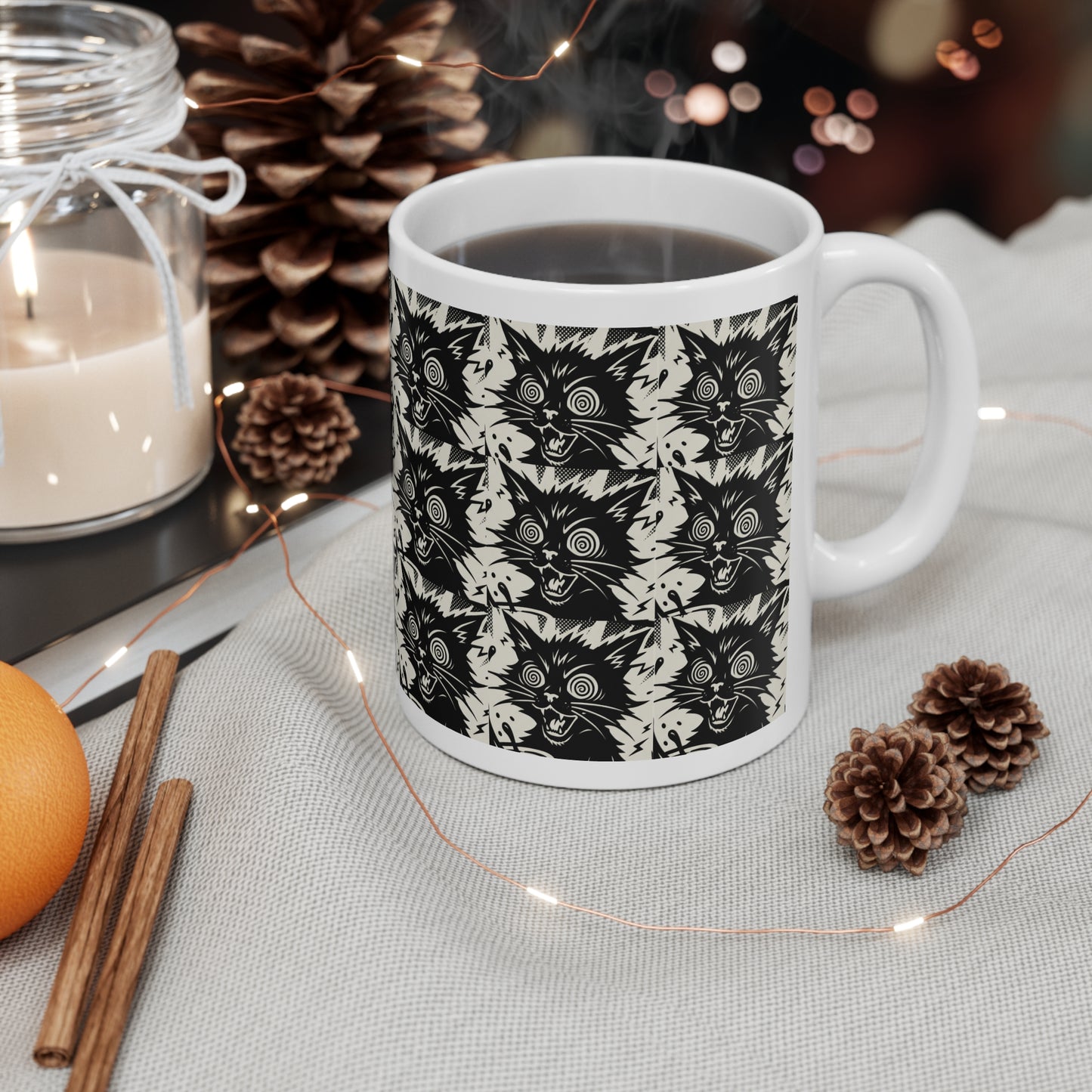 VOID - Black Cat Pattern Mug – 11oz Halloween & Cat Lover Coffee Cup