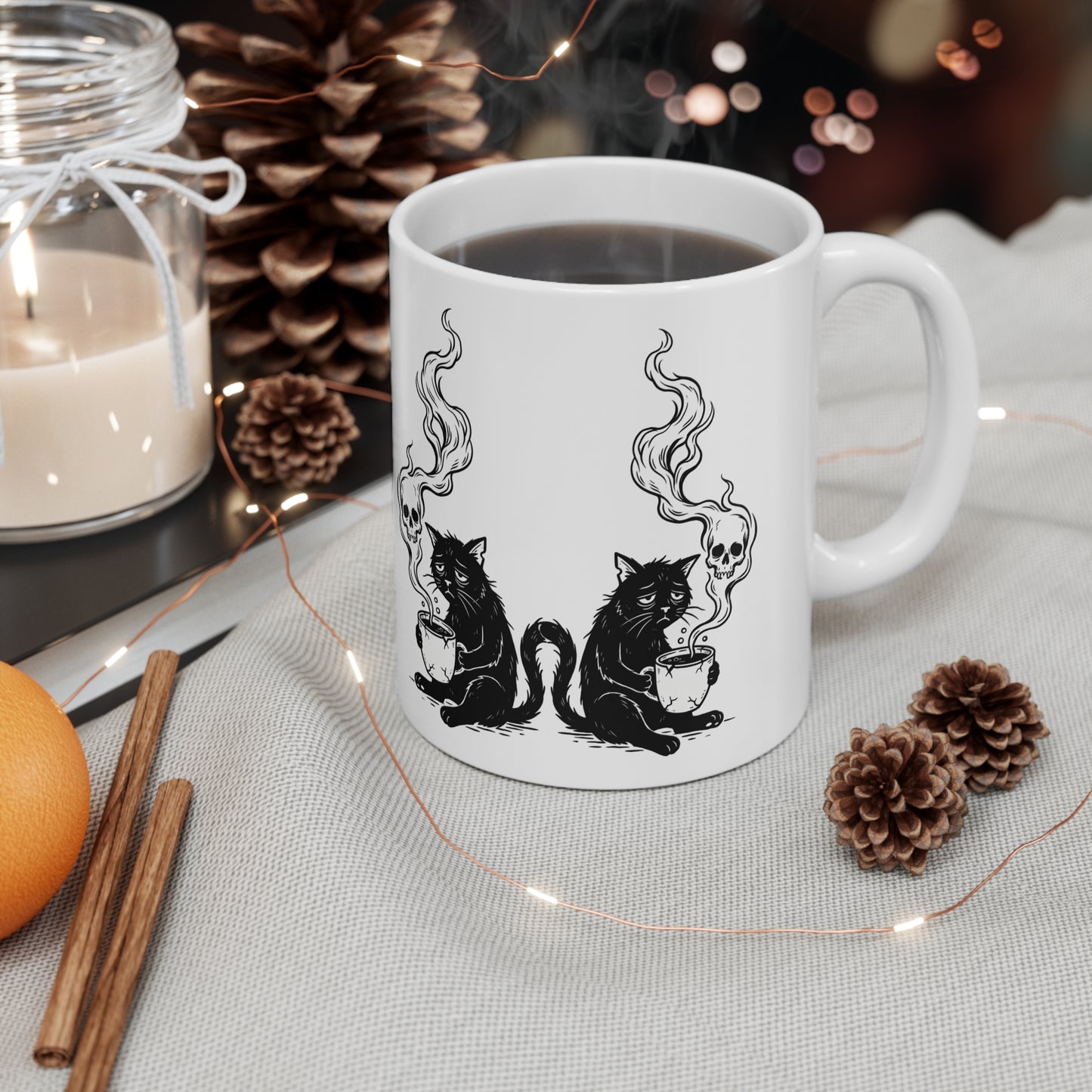 VOID - 11oz Black Cat & Skull Coffee Mug — Gothic Witchy Tea Cup