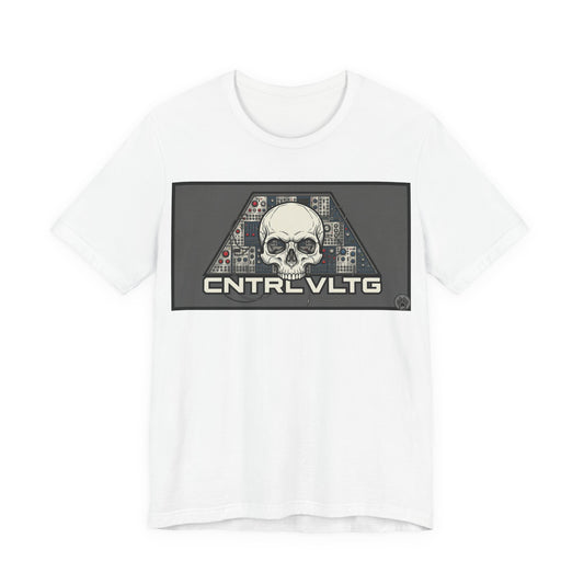 CV Control Voltage - TriBase Grey - Skull Modular Synth Analog Circuit 'CNTRL VLTG' Graphic Tee - Retro Tech Skull T-Shirt