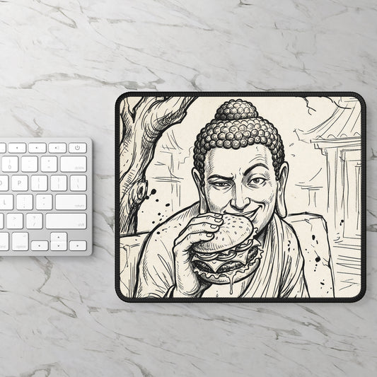 BadBuddha - Cheeseburger - Buddha Eating Burger Gaming Mouse Pad – Quirky Zen Desk Mat