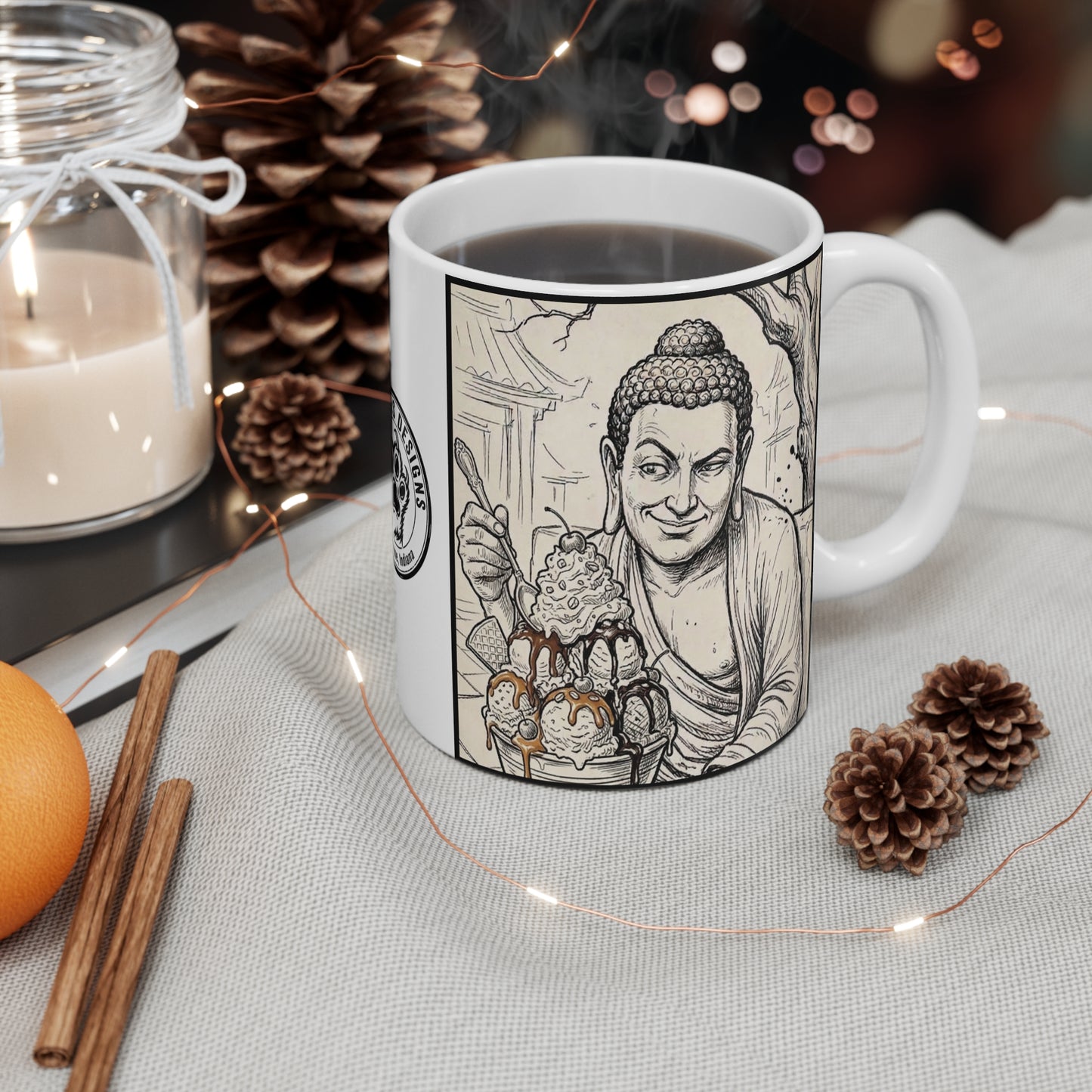 BadBuddha - Sundae - 11oz Mug Ambi Handle — Whimsical Buddha with Ice Cream Religious Humor 11oz